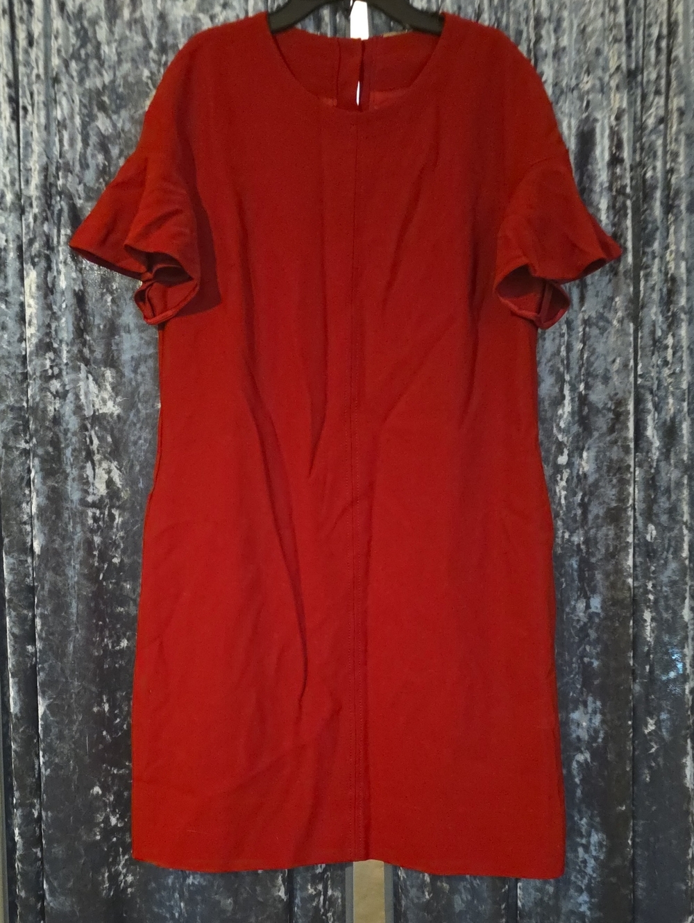 Elie Tahari Red Flytter Sleeve Krystal Midi Shift Dress